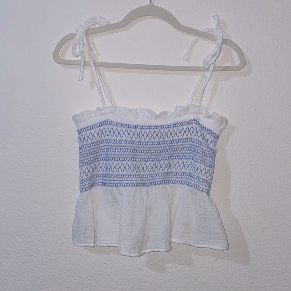 White and Blue Free People Crop Top